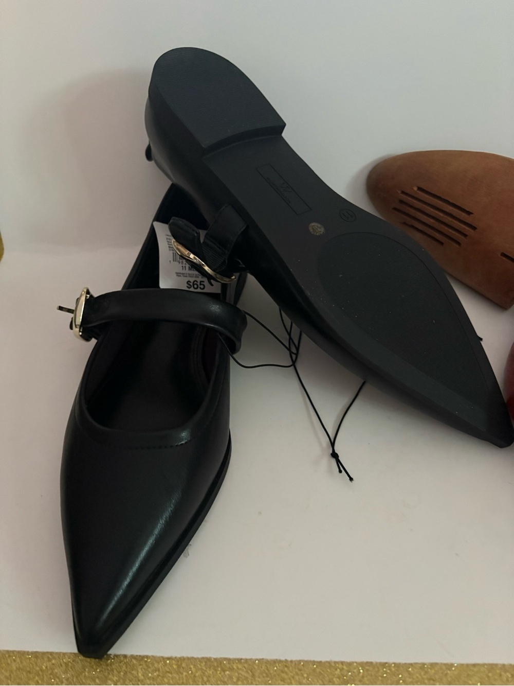 Worthington Black Pointed Mary Jane Flats with Gold Buckle - Picture 6 of 6